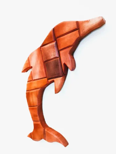 Golfinho Escultura Decoração Madeira Infantil 60 cm