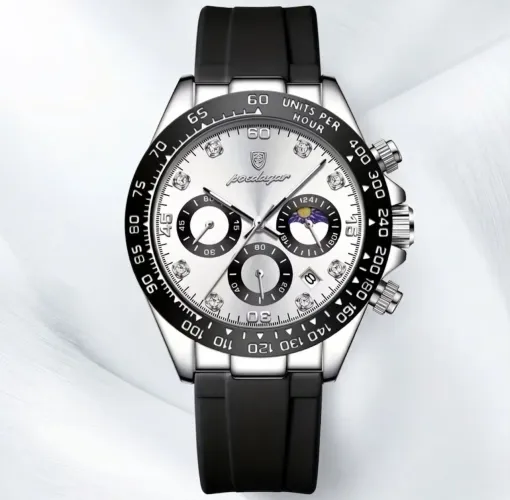 Relógio Poedagar 619 Silver Black Cosmograph Daytona Com Cronógrafos Pulseira Silicone