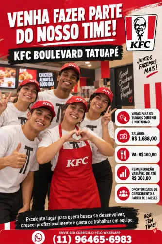 Vaga emprego KFC Boulevard Tatuapé