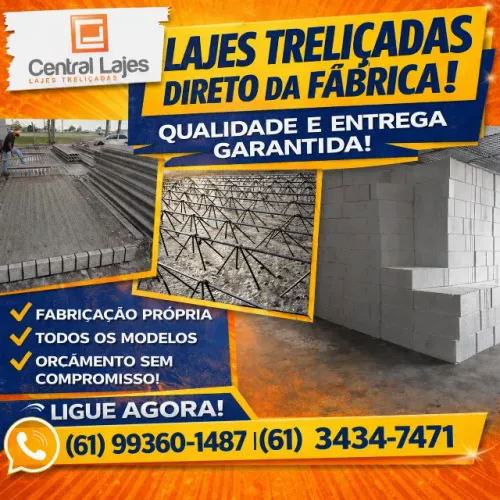LAJE TRELIÇADA DIRETO DA FÁBRICA - CENTRAL LAJES | 20 ANOS DE TRADIÇÃO
