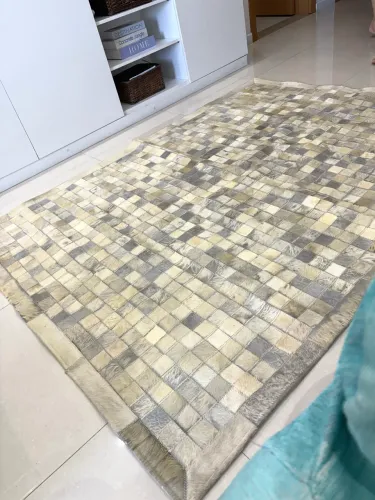 Tapete de Couro Natural 2,00 x 1,50 m | Patchwork Couro Bovino Legítimo