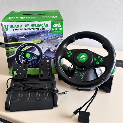 Volante Gamer Knup KP-V23 com Pedais e Câmbio - Completo