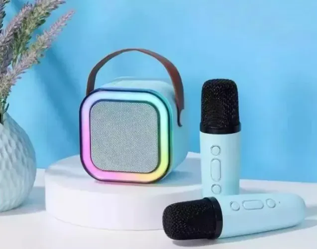 Caixinha de som bluetooth com 2 Microfones