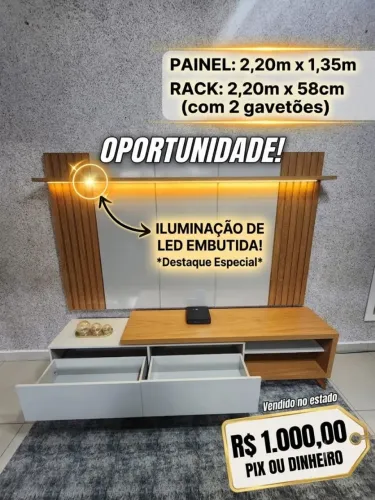 Rack com Painel TV + Iluminação em LED (2,20m) - Oportunidade / Desapego Mudança