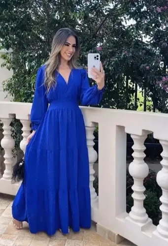 Vestido longo feminino azul bic Entrega em Rio das ostras