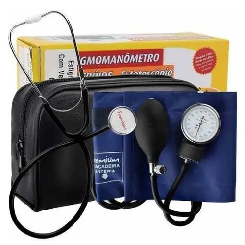 Kit Esfigmomanômetro Azul + Estetoscópio Premium Simples para estudante