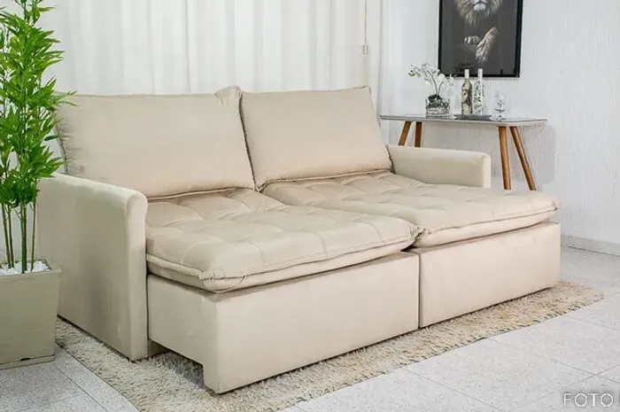 Sofá Cama Málaga 2.15m Bege Até 12x - Frete Grátis