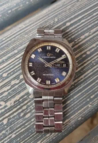 Relógio Eterna Matic Seven Day Aço Masc Mostrador Azul Lindo
