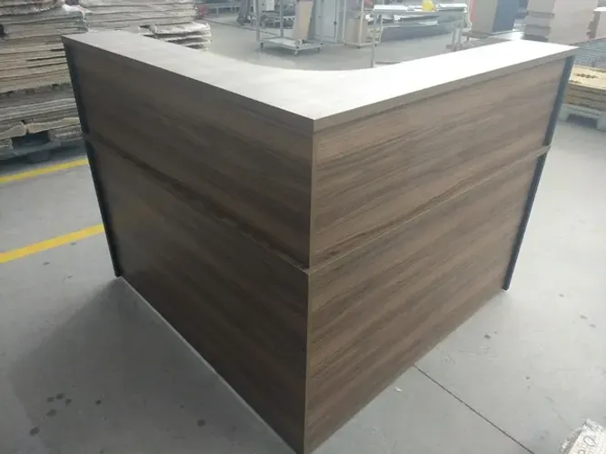 Balcão Atendimento de Canto 140x140 Nogal/Preto **novo na caixa**