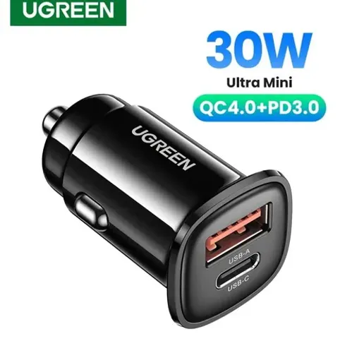 Carregador veicular Ugreen turbo 30w dual portas A/C