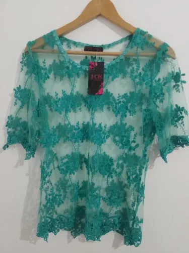  blusa feminina de tule com renda  