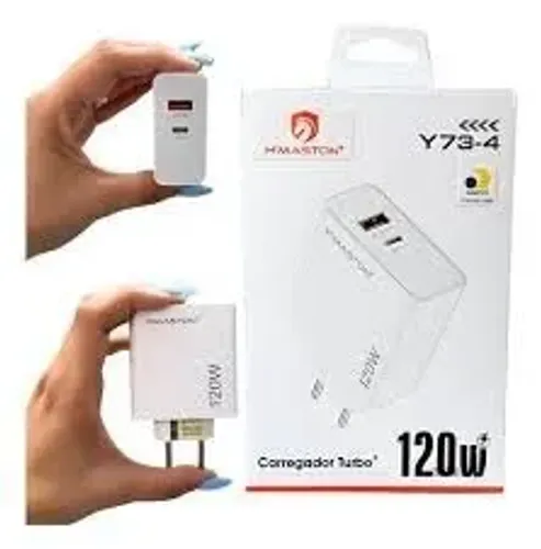 Carregador Fonte Turbo 120w Com 2 Portas Usb/usb-c Hmaston