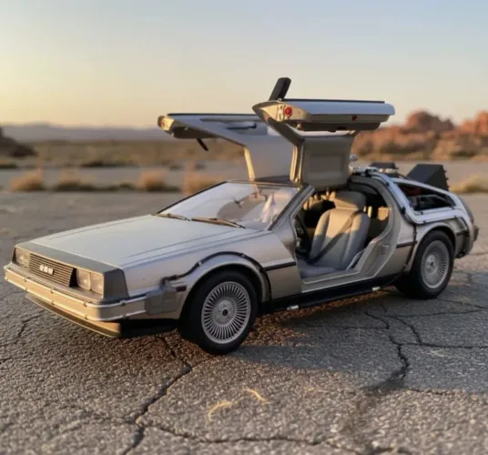 AUTOMODELO MINIIATURA DELOREAN DE VOLTA PARA O FUTURO ESTRUTURA EM METAL - SUN STAR 1:18