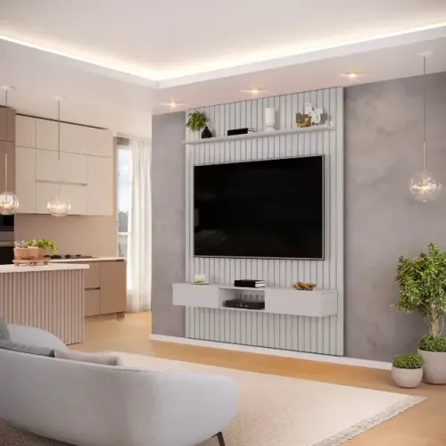 Painel De TV Até 65 Polegadas Ripado no Cinza