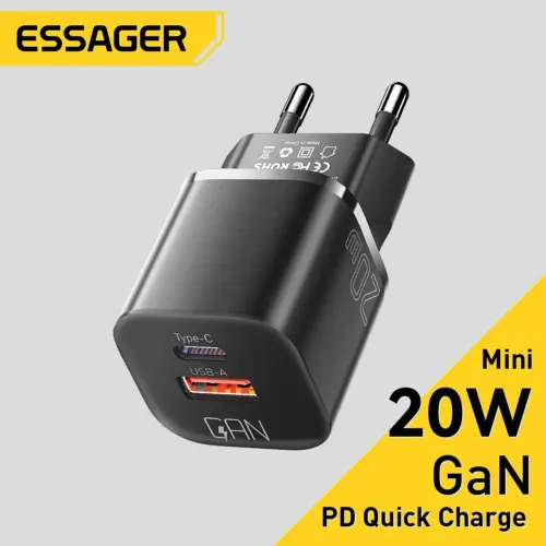 Carregador Essager 20W GaN 2 Portas - Carregamento Rápido<br>