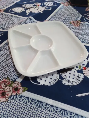Conjunto 10 pratos com divisórias, quadrados, Branco , para foundue