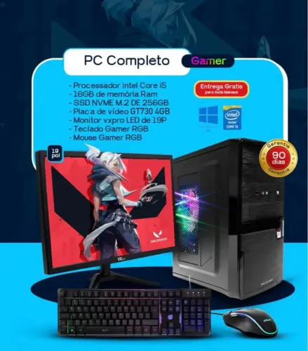 PC Gamer Completo Intel Core i5 16GB RAM SSD 256GB