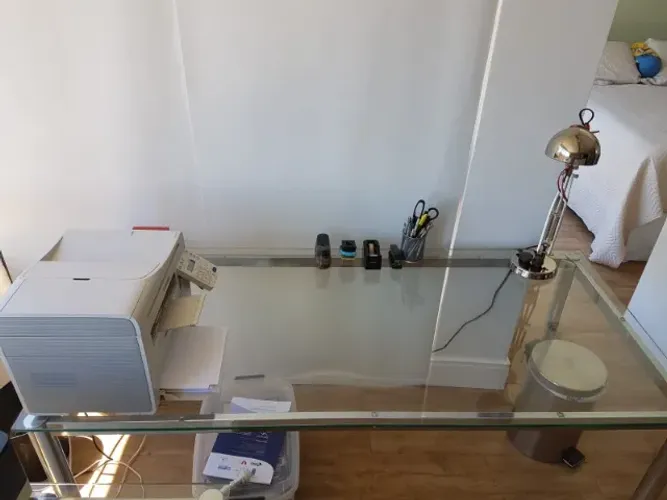 MESA DE ESCRITORIO VIDRO INOX ( TOK STOK )