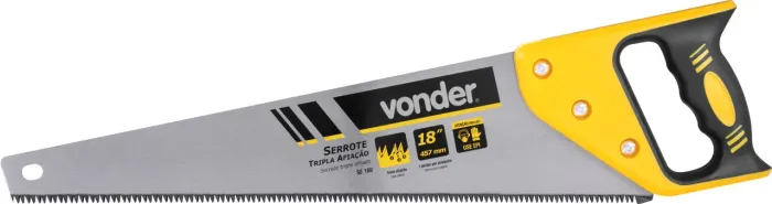Serrote 18", aço carbono, tripla afiação, cabo plástico emborrachado, SE 180, VONDER