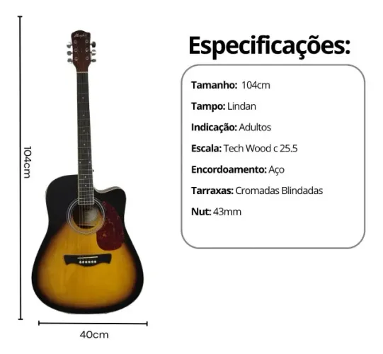 Violão Aço Memphis Tagima Elétrico Folk Md18 - Dsbs 03