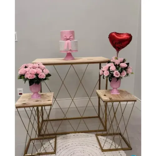 KIT MESA TRELIÇA 1GRANDE 2PEQUENAS DOURADAS PARA DECORAÇÃO