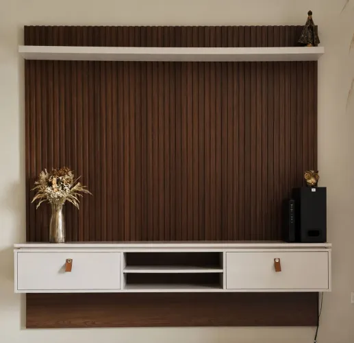 Painel ripado com bancada MDF 1.80m x 1.80m.