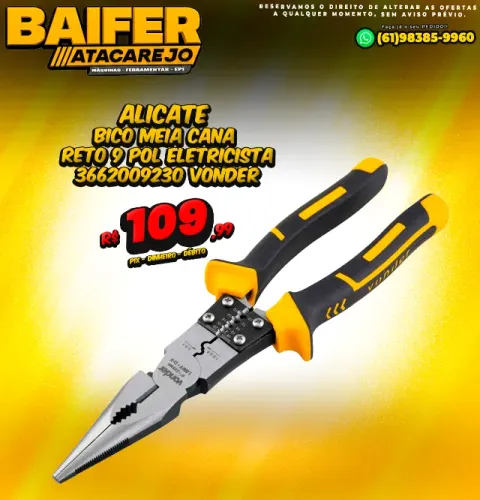 Alicate Bico Meia Cana Reto 9 Pol Eletricista 3662009230 Vonder