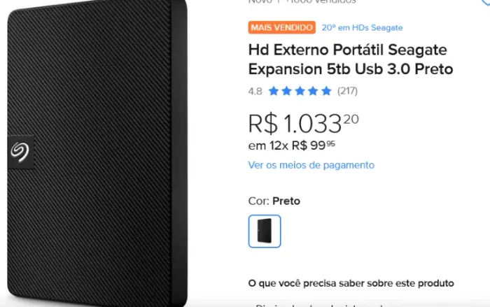 HD seagate expasion 5tb novo lacrado apenas 750,00