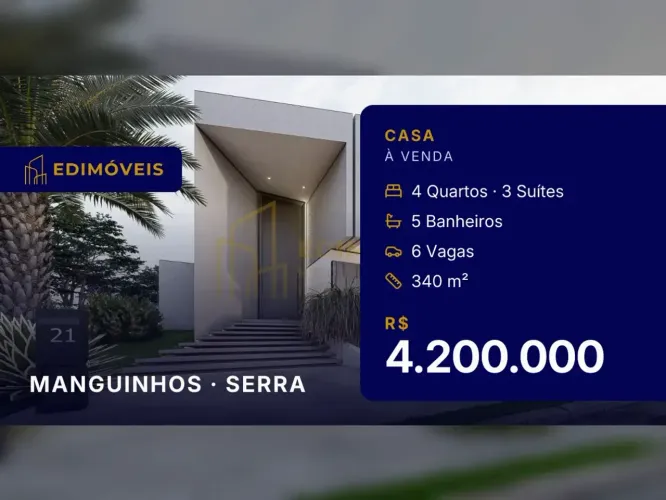 Manguinhos: Casa 4 quartos em condomínio com segurança 24h e lazer completo
