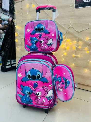 Kit Escolar Mochila com Rodinhas, Lancheira e Estojo Lilo & Stitch e Homem-Aranha