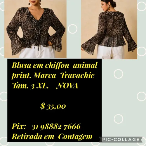 Blusa chiffon animal print plus size NOVA