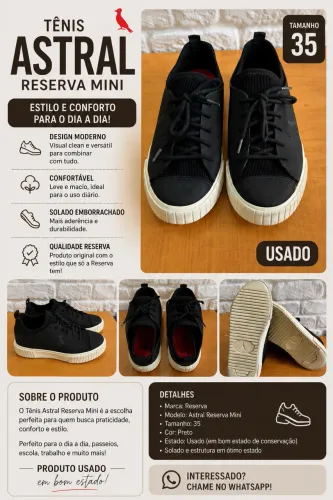 Sapatênis Astral preto Reserva Mini TAM 35 