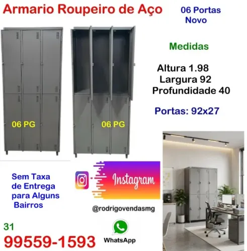 Armário Roupeiro 06 Portas Aço Chapa 26 Industria Vestiário Escola escaninho comercio auto