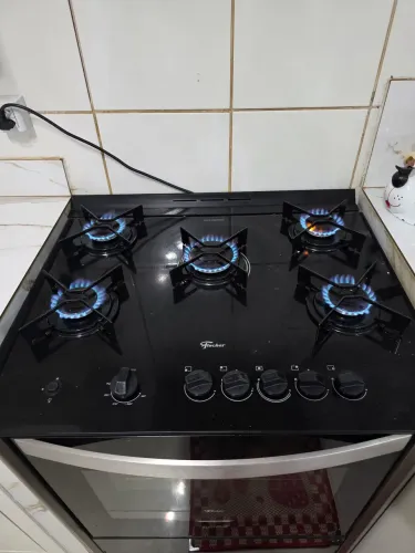 Fogão 5 bocas Marca Fischer - Easy Clean Vidro Temperado - Gran Cheff