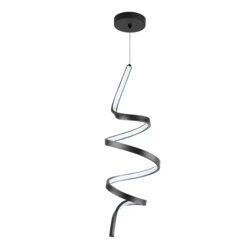 Pendente em Espiral: led, preto, 50cm, 18w e luz amarela