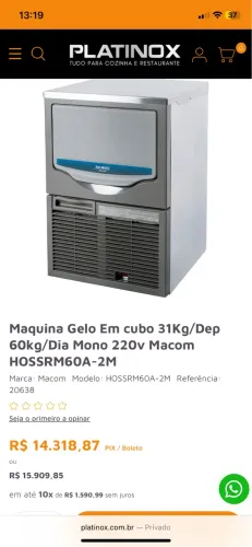 Máquina De Gelo Em Cubo 60 Kg/dia Srm-60a 220v - Hoshizaki
