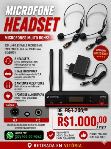 Microfone sem fio headset duplo