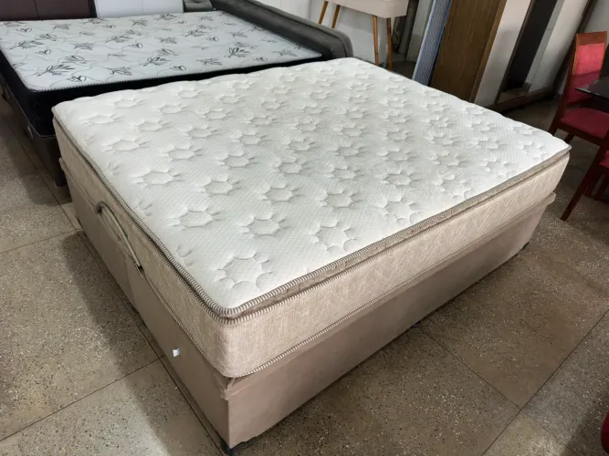 Cama box baú de casal tamanho queen colchão minaspuma de molas ensacadas