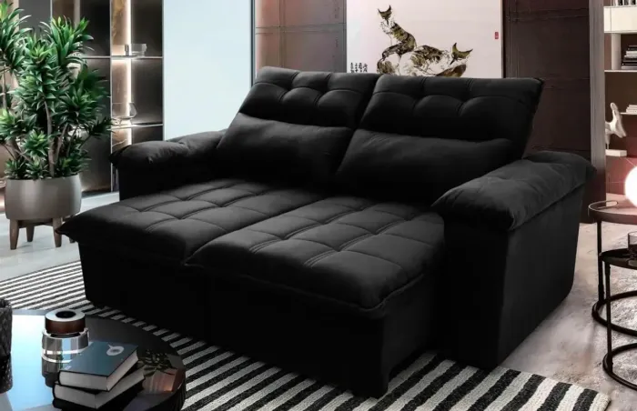 Sofá 1,80 super retrátil suede preto (tenho 2)