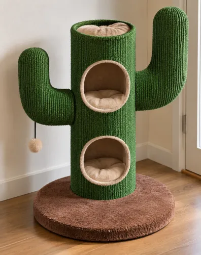 Arranhador Cacto para Gatos 1m com 3 Camas e Sisal - Casinha e Playground?.
