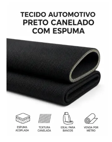 Tecido Automotivo Preto Canelado com Espuma Acoplada por Metro