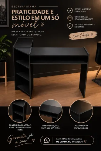 ESCRIVANINHA COM ESTANTE LATERAL - NAIL DESIGNER - ESCRITÓRIO - HOME OFFICE