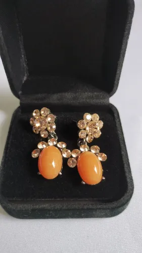 Brincos Cristal Swarovski com pedra natural coral