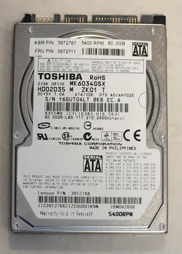 Hd Notebook 60gb Sata Toshiba Mk6034gsx Lenovo Thinkpad