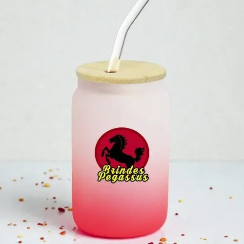 Copo Vidro Jateado Vermelho 400ml Personalizado