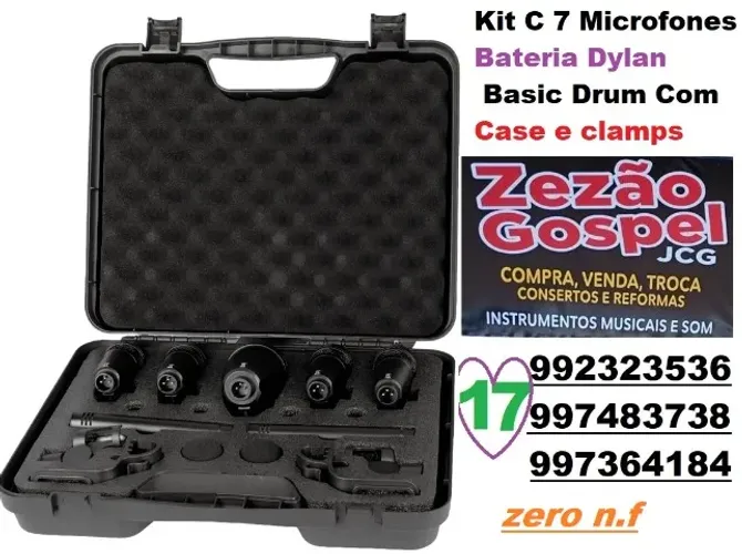 Kit C 7 Microfones Bateria Dylan Basic Drum Com Case e clamps 849,rs 12x80,rs trocas 