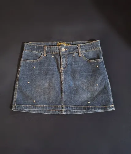 Mini Saia Jeans com Strass - Tam 40