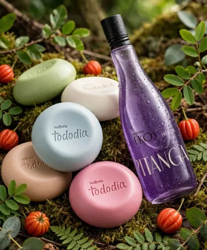 Kit Natura 1 Ekos Pitanga Preta 150ml + 5 Sabonetes Sortidos.