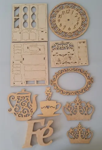 kit c/ 105 Apliques em MDF recortados a Laser Diversos p/Artesanato