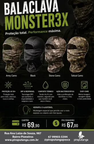 BALACLAVA MONSTER3X PROTEÇÃO SOLAR ROSTO